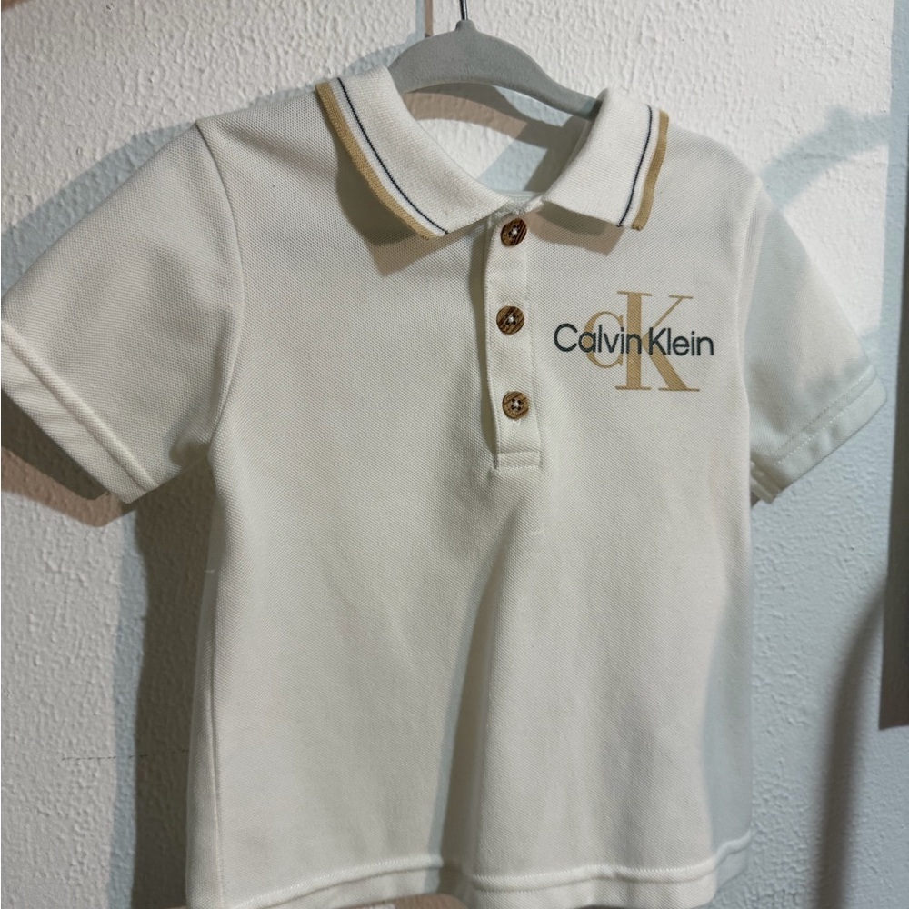 Calvin Klein Kids Cream Polo Shirt with Gold Accents